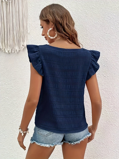Damen Sommer-Top mit Rüschenärmeln und quadratischem Ausschnitt – Modisches Freizeitshirt für den Alltag