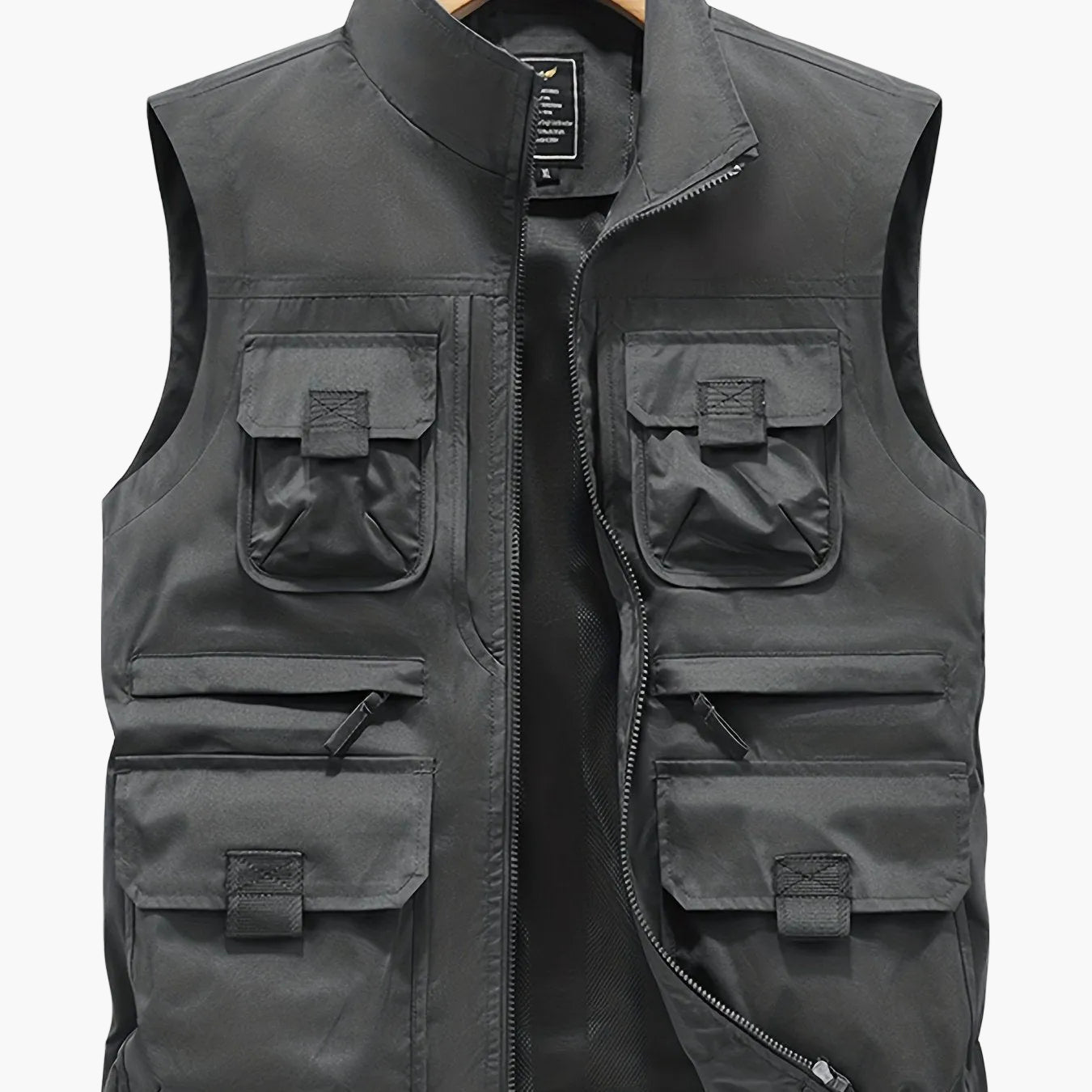 Herren Outdoor Utility Weste mit Stehkragen – Multifunktionsweste für Angeln, Wandern, Freizeit
