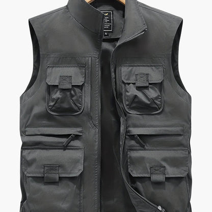Herren Outdoor Utility Weste mit Stehkragen – Multifunktionsweste für Angeln, Wandern, Freizeit