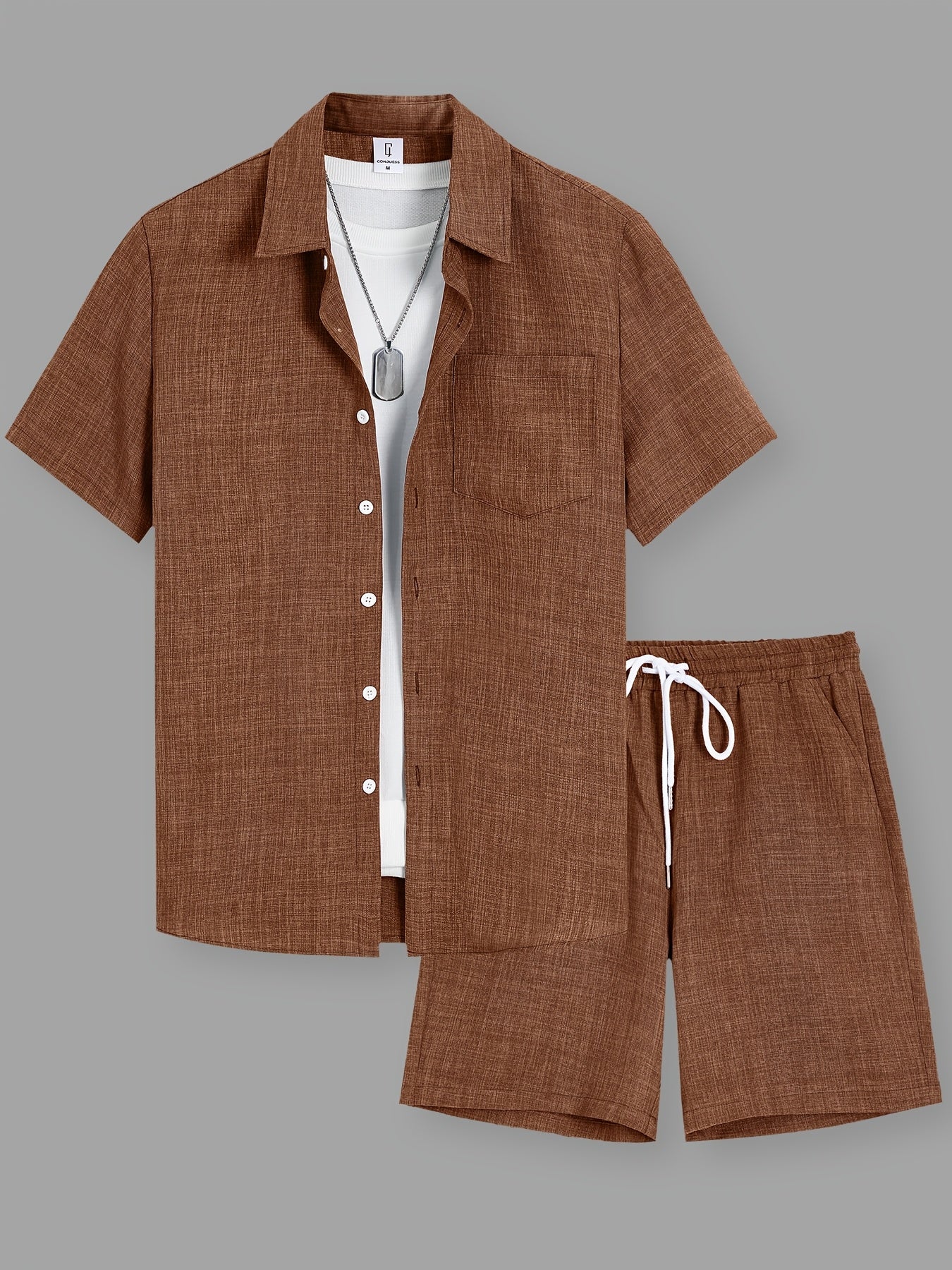 Herren Freizeit Zweiteiler Set – Kurzarm Hemd und Shorts für Sommer, Lässiger Look