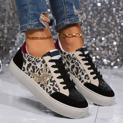 Damen Sneaker mit Glitzerstern und Plateau – Modische Freizeitschuhe für Alltag und Party
