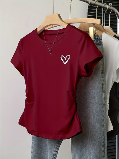 Damen T-Shirt mit Herz-Print und modernem Schnitt – Ideal für Freizeit und Alltag