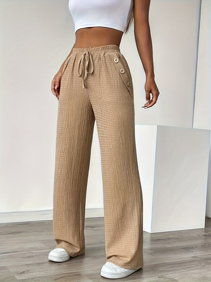 Damen Freizeithose mit weitem Bein und Knopfdetails – Stilvolle Loungehose für Alltag und Freizeit
