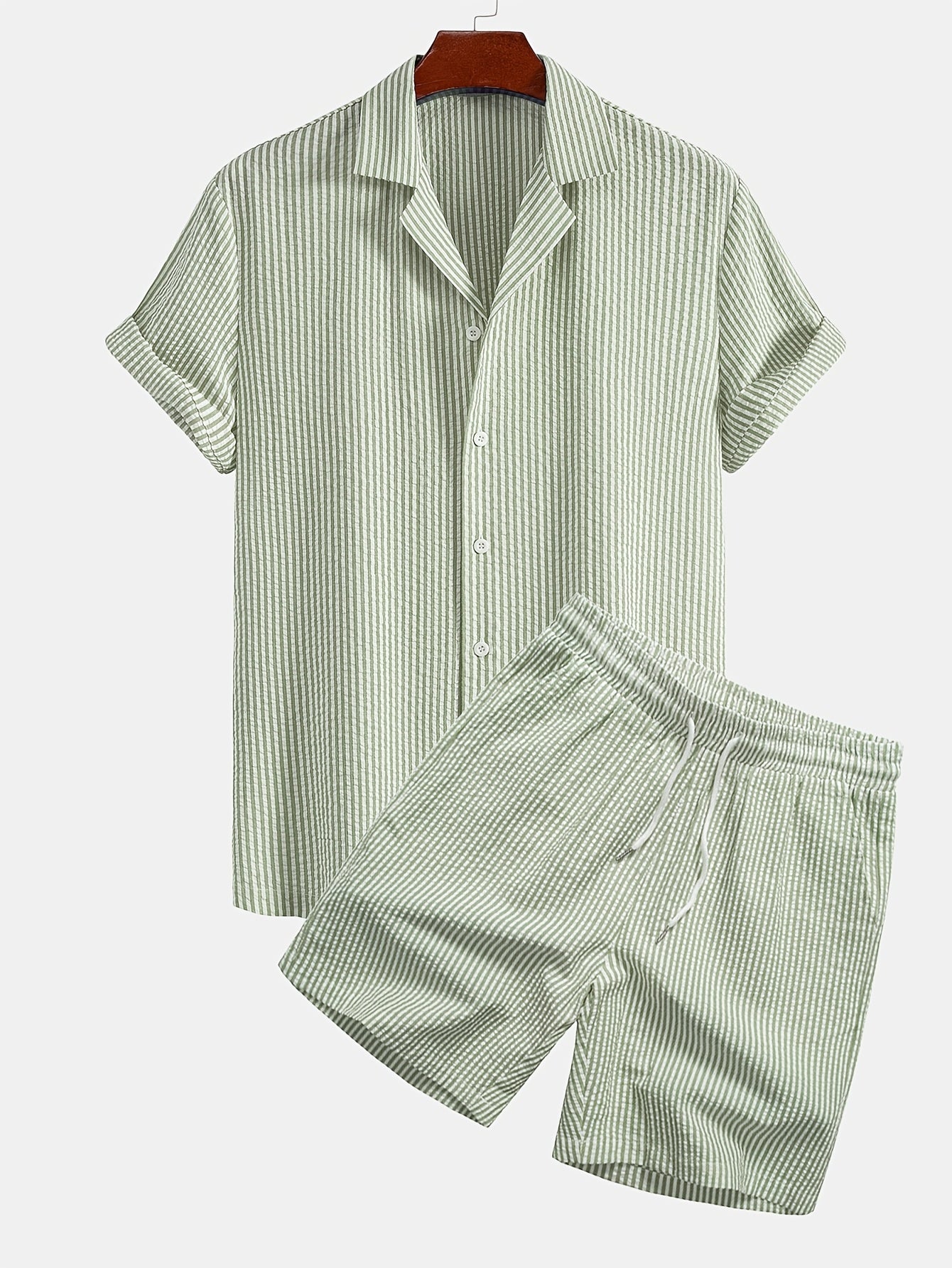 Herren Set Kurzarm Hemd und Shorts mit Streifen – Modernes Strandoutfit für Freizeit und Urlaub