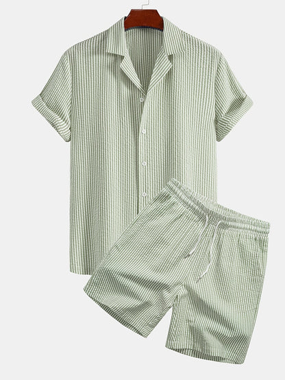 Herren Set Kurzarm Hemd und Shorts mit Streifen – Modernes Strandoutfit für Freizeit und Urlaub