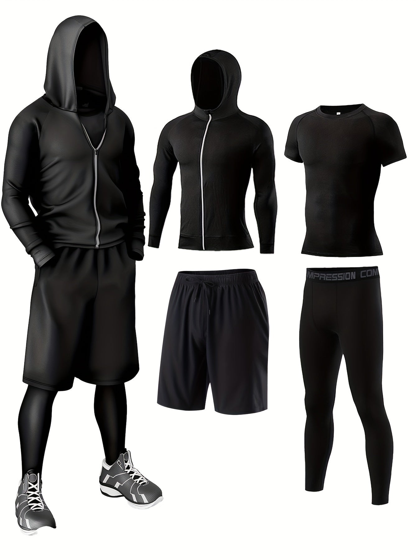 Herren Fitness Trainingsanzug 5-teilig – Sport Set für Training & Workout
