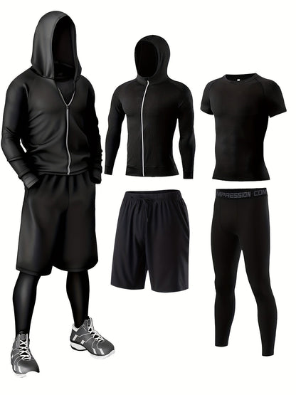 Herren Fitness Trainingsanzug 5-teilig – Sport Set für Training & Workout