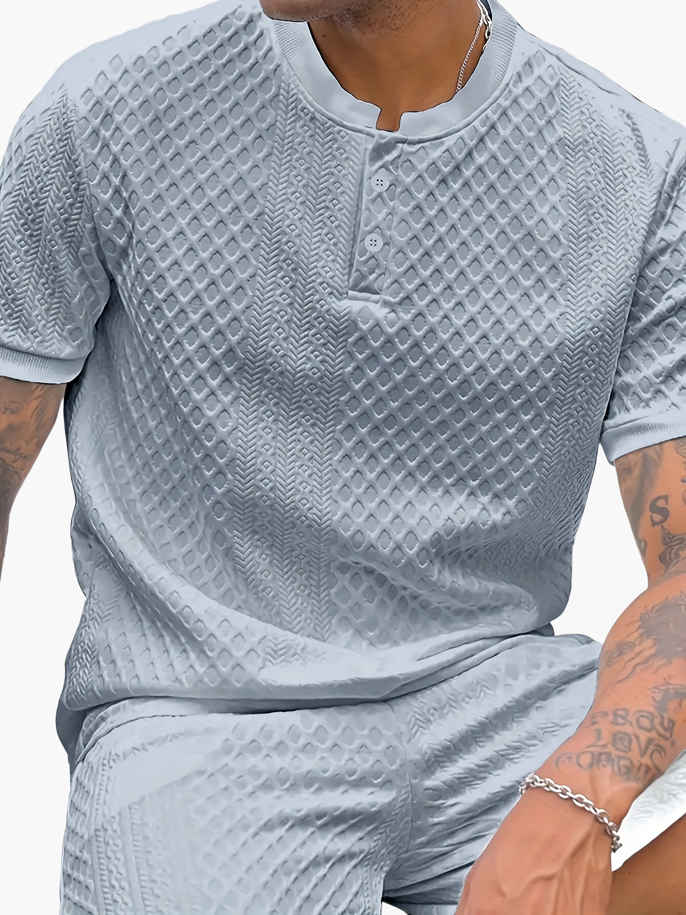 Herren Set mit Strukturmuster – Kurzarm Shirt und Shorts, Casual Sommer Outfit