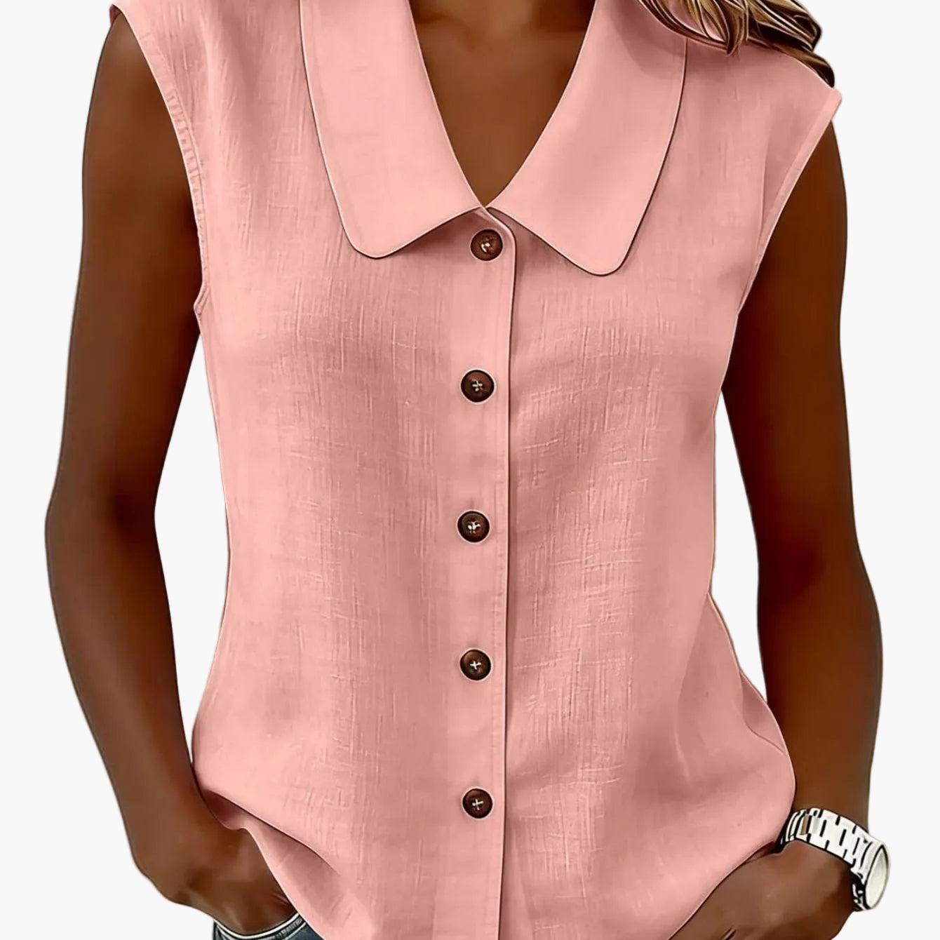 Damen Blusentop mit Knopfleiste und weitem Kragen – Elegantes Freizeit-Oberteil für Büro & Alltag
