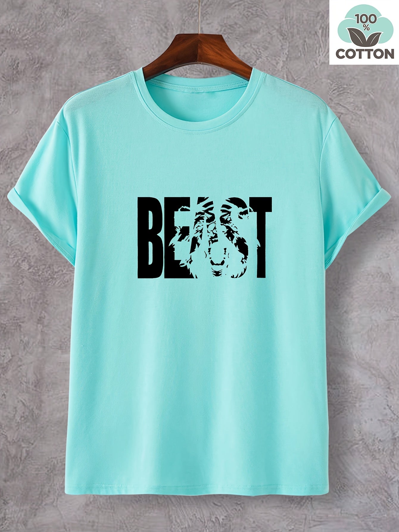 Herren T-Shirt im Oversize-Stil mit „BEAST“-Print und Löwenmotiv – Urban Streetwear für Selbstbewusste