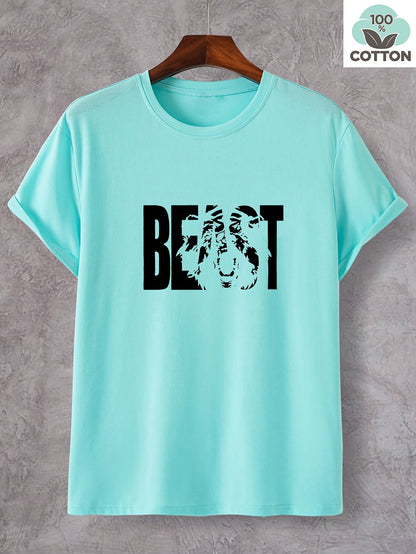 Herren T-Shirt im Oversize-Stil mit „BEAST“-Print und Löwenmotiv – Urban Streetwear für Selbstbewusste