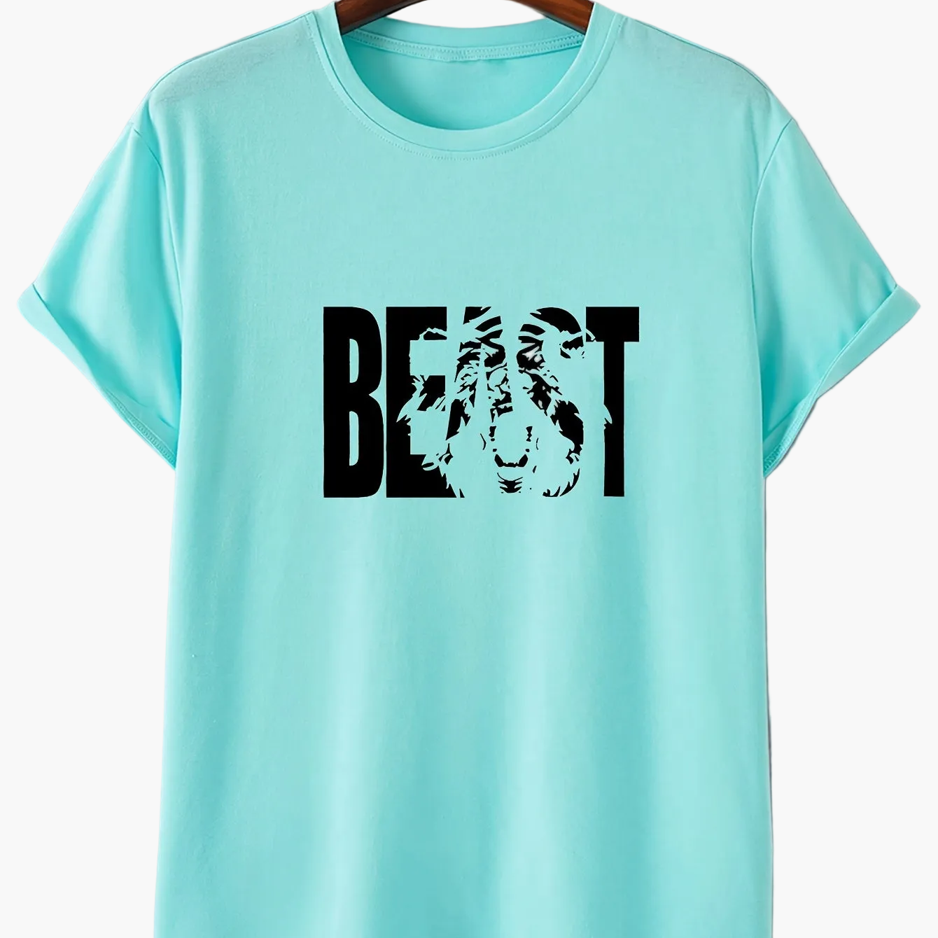 Herren T-Shirt im Oversize-Stil mit „BEAST“-Print und Löwenmotiv – Urban Streetwear für Selbstbewusste