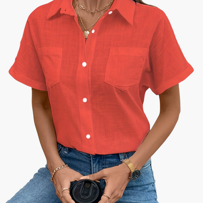 Damen Kurzarm Bluse mit Vogel-Print – Stilvolle Freizeit Hemdbluse für Alltag & Büro