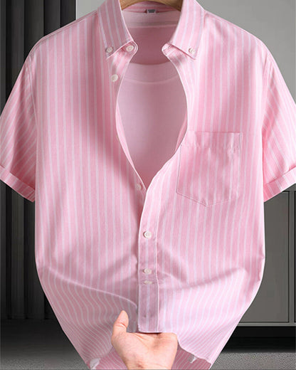Herren Kurzarm-Hemd mit Streifenmuster und Button-Down-Kragen – Stilvolles Freizeit- und Business-Outfit