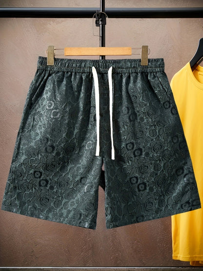 Herren Jacquard-Shorts mit Rosenmuster und modernem Relaxed Fit – Stilvolle Freizeithose für Alltag und Ausgehen