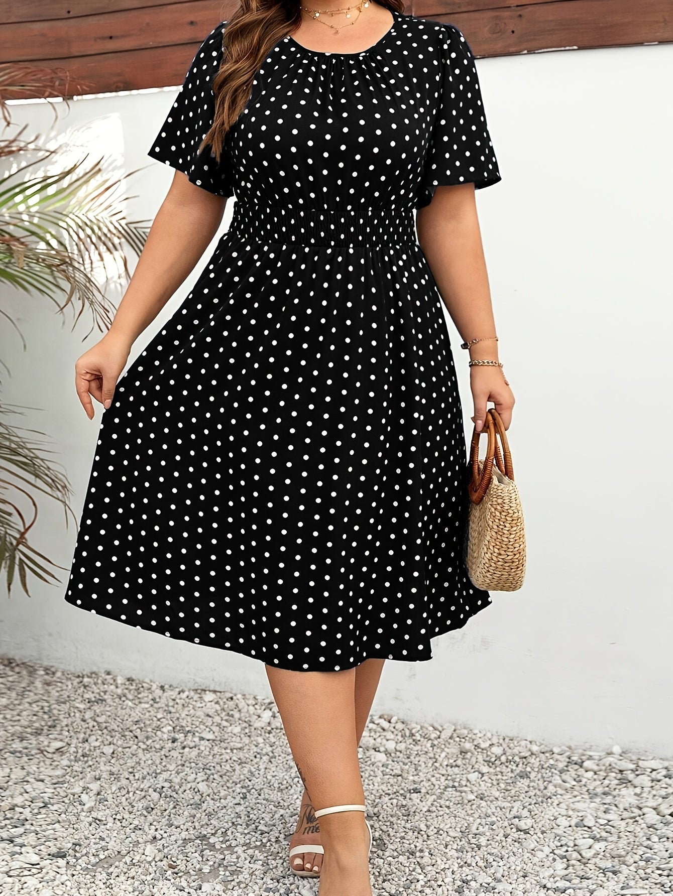 Damen Polka Dot Midikleid Elegant Freizeit Ausgeh-Outfit