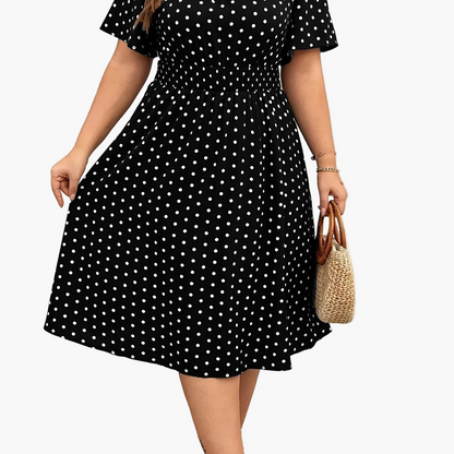 Damen Polka Dot Midikleid Elegant Freizeit Ausgeh-Outfit