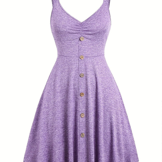 Damen Sommerkleid mit Knopfleiste und V-Ausschnitt – Elegantes Freizeitkleid mit Trägern