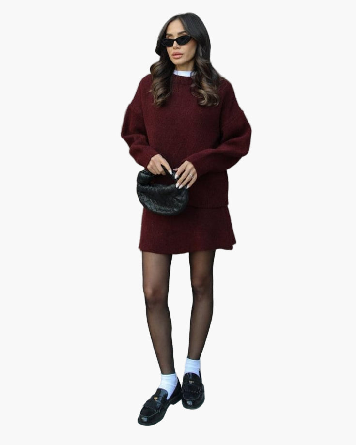 Damen Strickset – Modisches Herbst-Winter Outfit mit Pullover und Rock, Elegant & Bequem