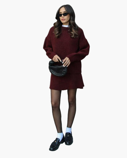 Damen Strickset – Modisches Herbst-Winter Outfit mit Pullover und Rock, Elegant & Bequem