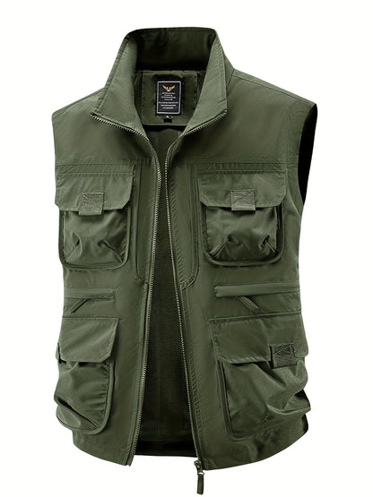 Herren Outdoor Utility Weste mit Stehkragen – Multifunktionsweste für Angeln, Wandern, Freizeit