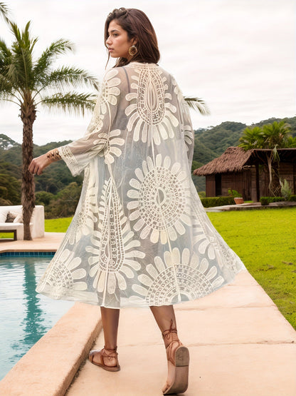 Damen Boho Strand Kaftan mit Stickerei und weitem Schnitt – Eleganter Badeüberwurf