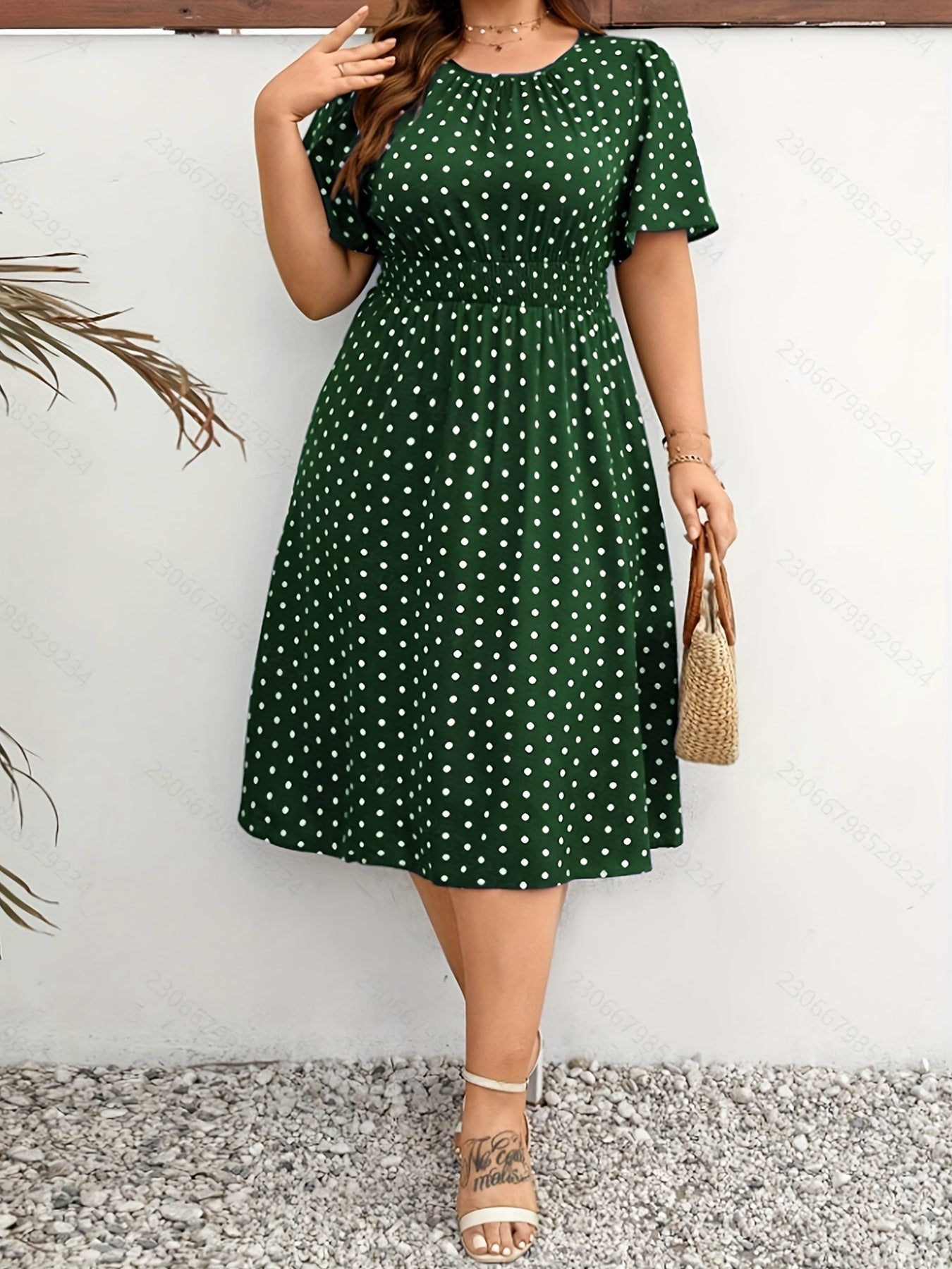 Damen Polka Dot Midikleid Elegant Freizeit Ausgeh-Outfit