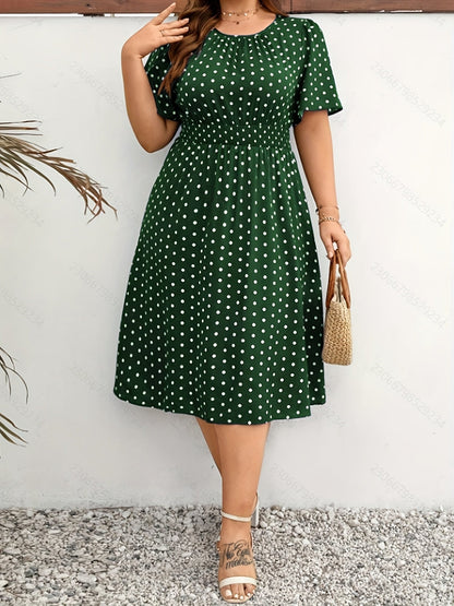 Damen Polka Dot Midikleid Elegant Freizeit Ausgeh-Outfit