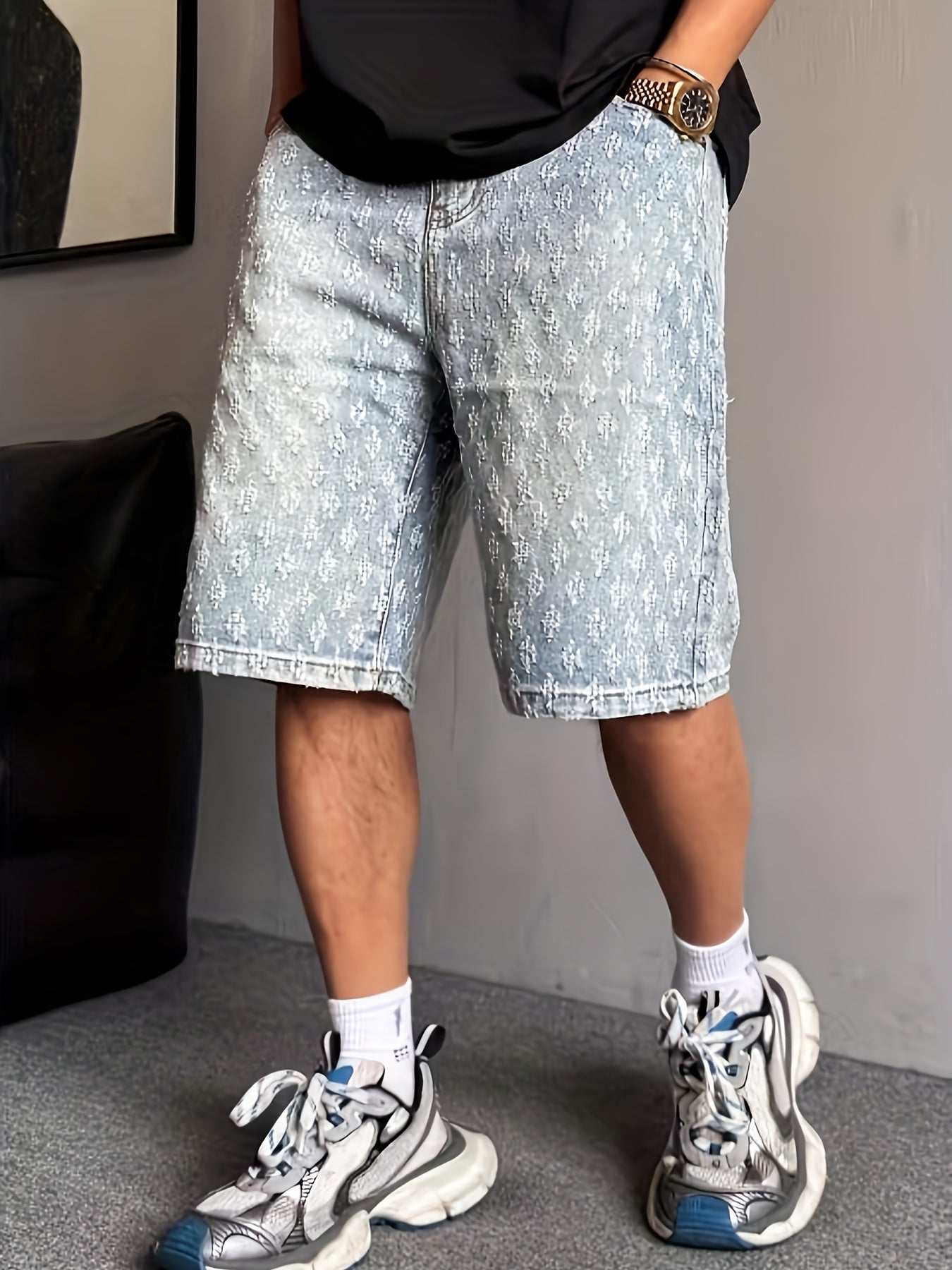 Herren Streetstyle Jeansshorts mit Strukturmuster – Lässige Bermuda für Alltag und Freizeit