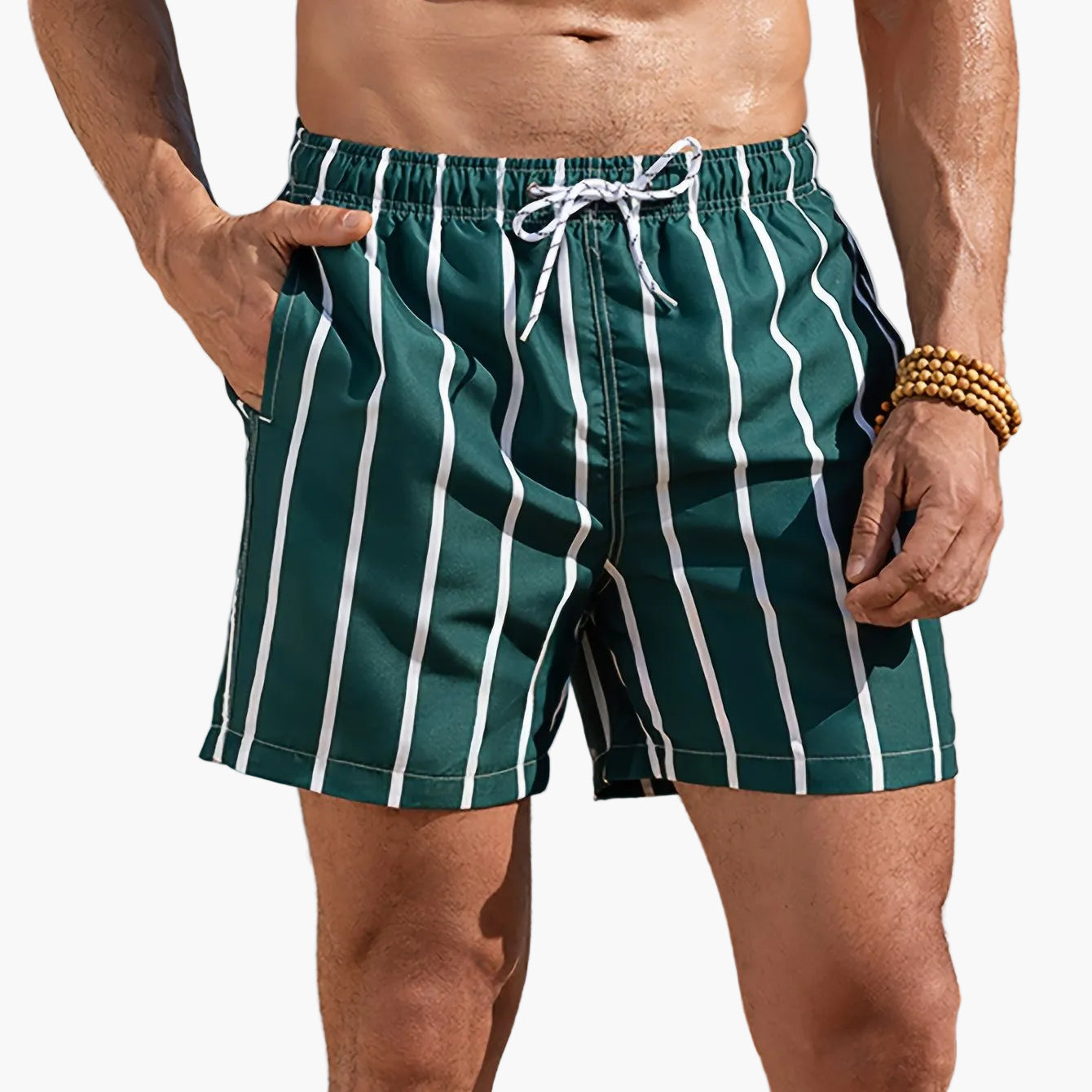 Herren Badeshorts mit vertikalem Streifenmuster – Lässige Badehose für Strand und Pool