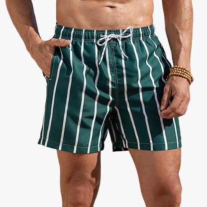Herren Badeshorts mit vertikalem Streifenmuster – Lässige Badehose für Strand und Pool