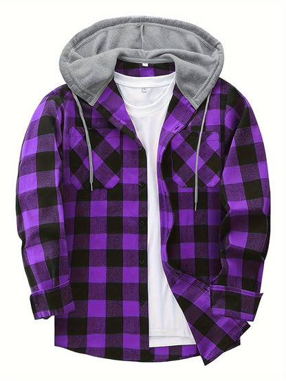 Herren Karohemd mit Kapuze und T-Shirt-Layer – Lässiges Outdoor Overshirt