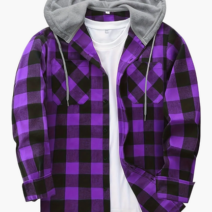 Herren Karohemd mit Kapuze und T-Shirt-Layer – Lässiges Outdoor Overshirt