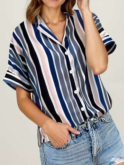 Damen Sommer Streifenbluse im lässigen Boyfriend-Stil – Elegantes Freizeit Hemd