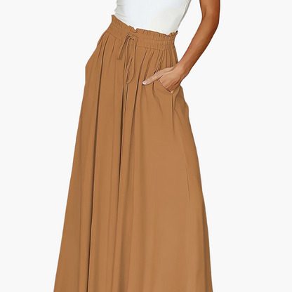 Damen Elegante Maxirock mit Hoher Taille und Bindegürtel – Weit Geschnitten, Perfekt für Alltag & Urlaub