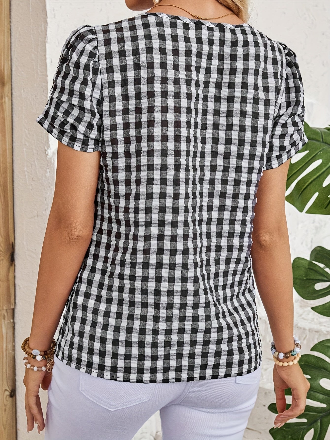 Damen Sommer Bluse im Karomuster – Eleganter Freizeitstil für Alltag und Urlaub