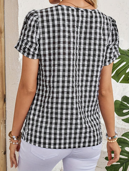 Damen Sommer Bluse im Karomuster – Eleganter Freizeitstil für Alltag und Urlaub