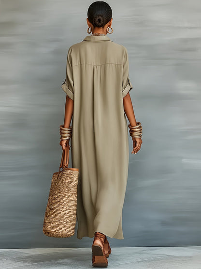 Damen Maxikleid Hemdblusen-Stil Elegant Lässig für Strand und Alltag