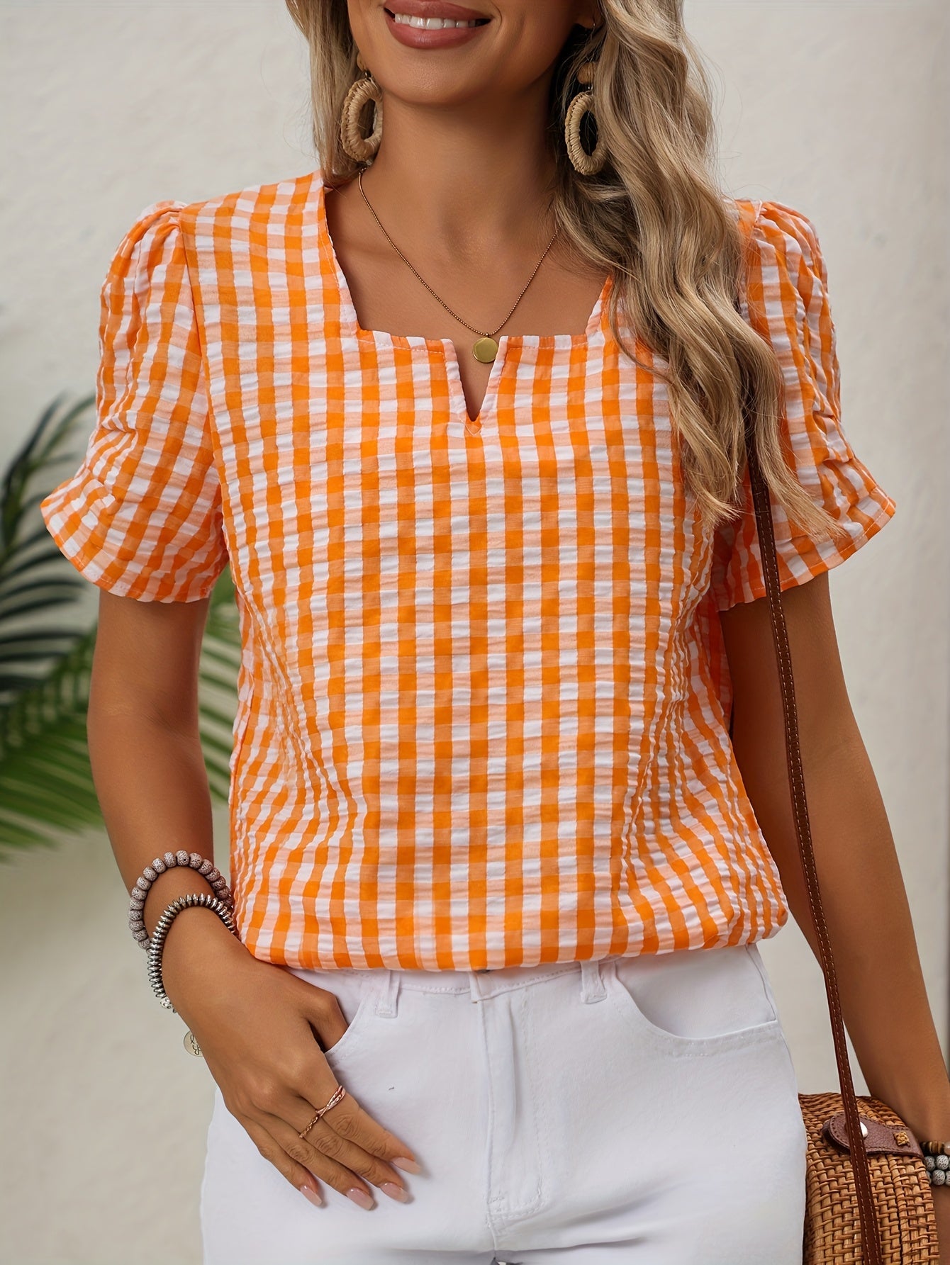 Damen Sommer Bluse im Karomuster – Eleganter Freizeitstil für Alltag und Urlaub