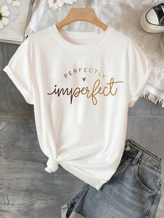 Damen T-Shirt mit Schriftzug 'Perfectly Imperfect' – Lässiger Statement-Style für Alltag und Freizeit