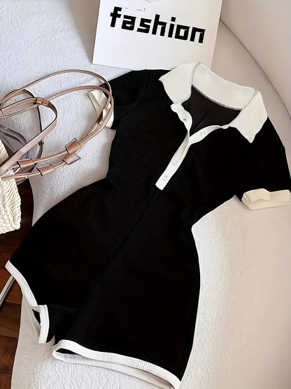 Damen Einteiler Polokleid mit kurzen Ärmeln – Stilvoller Freizeit-Jumpsuit für Alltag und Urlaub