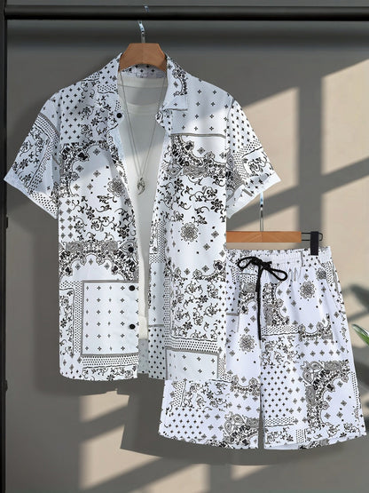 Herren Freizeit Set Kurzarm Hemd und Shorts mit Paisley Muster – Sommer Outfit für Alltag und Urlaub