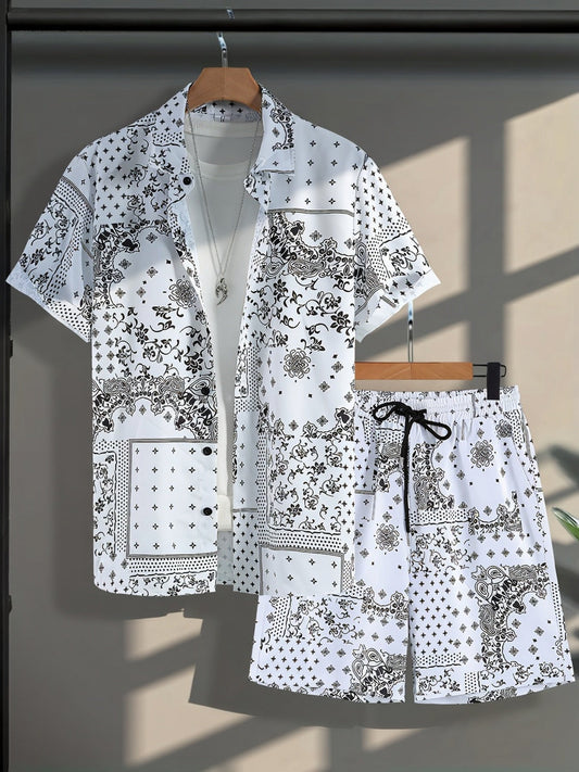Herren Freizeit Set Kurzarm Hemd und Shorts mit Paisley Muster – Sommer Outfit für Alltag und Urlaub