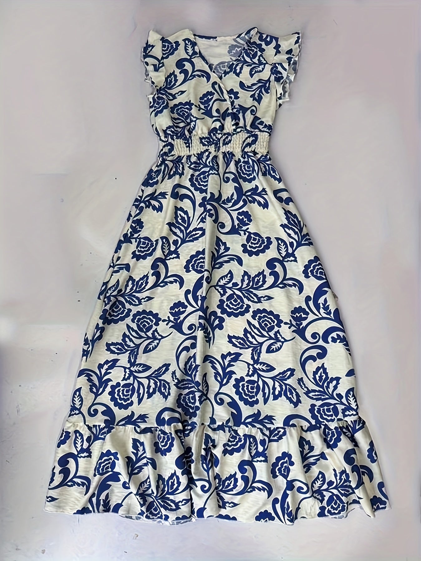 Damen Elegantes Maxikleid mit V-Ausschnitt und Rüschen – Perfekt für Sommer und besondere Anlässe