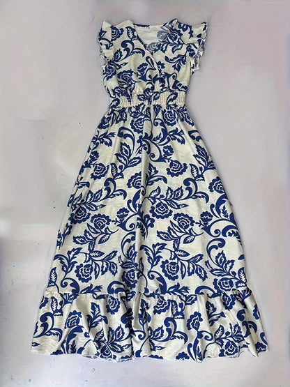 Damen Elegantes Maxikleid mit V-Ausschnitt und Rüschen – Perfekt für Sommer und besondere Anlässe