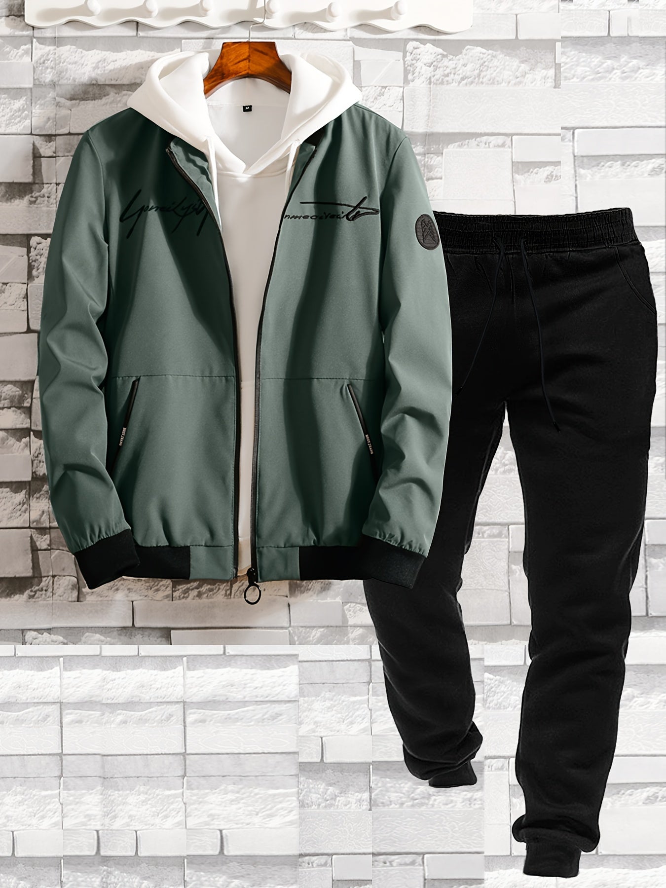 Herren Freizeit Bomberjacke mit Stickerei und Jogginghose Set – Moderner Streetstyle für Alltag und Ausgehen