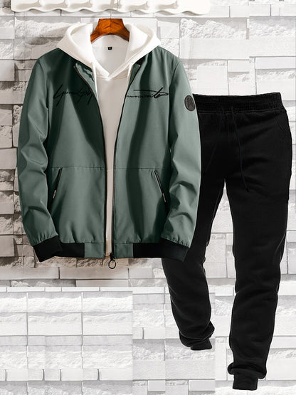 Herren Freizeit Bomberjacke mit Stickerei und Jogginghose Set – Moderner Streetstyle für Alltag und Ausgehen