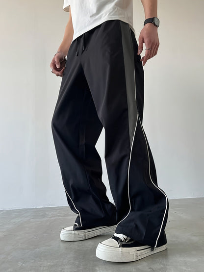 Herren Weit Bein Streetwear Trainingshose mit Kontrastelementen – Sportlicher Freizeit-Look