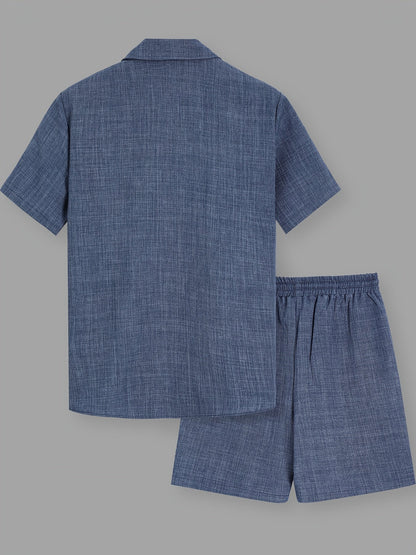 Herren Freizeit Zweiteiler Set – Kurzarm Hemd und Shorts für Sommer, Lässiger Look