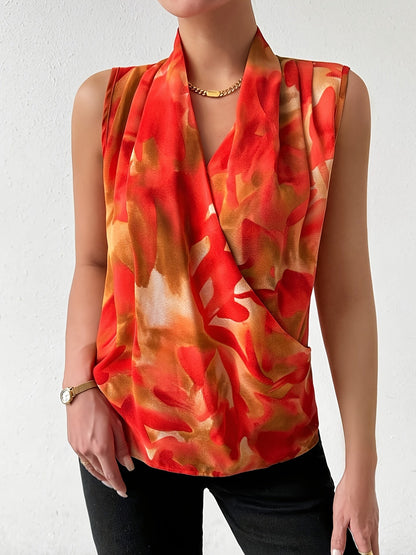 Damen Wickelbluse Ärmellos Elegant Modern Business-Look